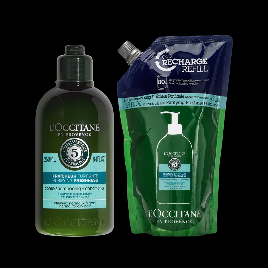 L'OCCITANE Duo Apres-Shampoing Fraicheur Purifiante | Eco-Recharge Soin Cheveux