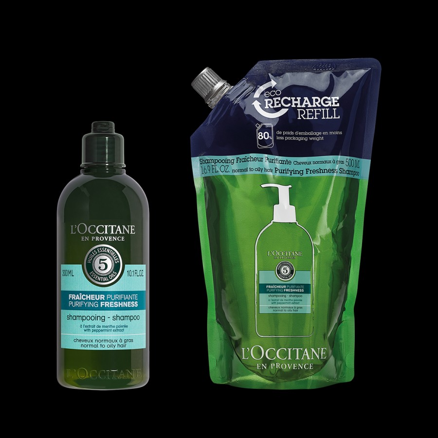 L'OCCITANE Duo Shampoing Fraicheur Purifiante | Eco-Recharge Soin Cheveux